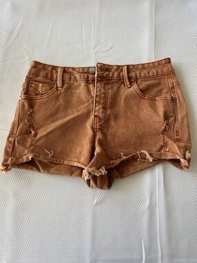 Rust Brown/Orange Distressed Denim Shorts